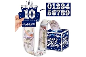 Turypaty Happy Birthday Money Gift Box with DIY Stickers for Any Age - Blue Sliver Surprise Birthday Party Cash Gift Box with Pull Out Card for Men Boys - A Fun Way to Present Cash as Gifts.