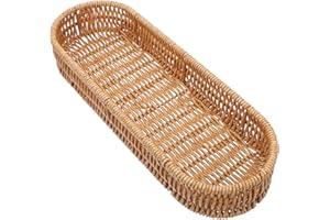 GALPADA Rectangular Imitation Rattan Cutlery Basket with Woven Design Spacious Plastic Utensil Organizer for