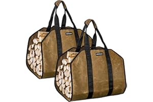 Infinicare Firewood Carrier with Handles - 2pcs Heavy Duty Canvas Firewood Bag with Handles | Durable Wood Carrier for Firewood | Suitable for Indoor Fireplace and Outdoor Camping - Brown, FC2203