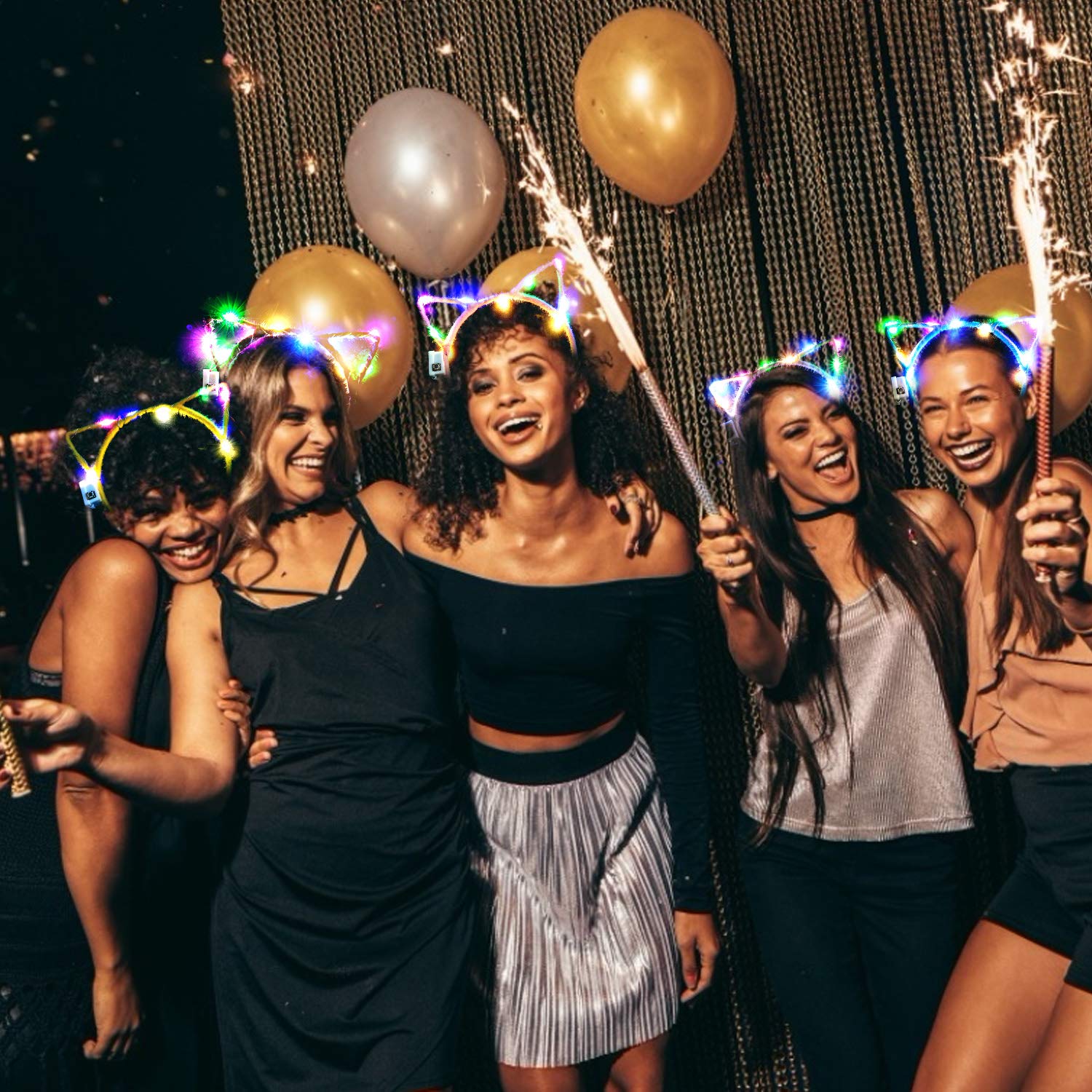 Kapmore LED Cat Ear Headband, 10 Pack Cute Light Up Cat Ear Headdress Hairbands Halloween Christmas Party Decorations Hair Accessories for Girls Adult