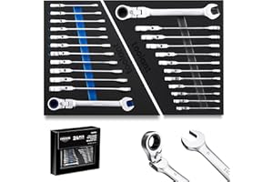 toolant 24pcs Ratcheting Wrench Set, Flex-Head Ratchet Combination Wrench Sets with Switch Design, 8-19mm & 1/4"-7/8", 90-Too