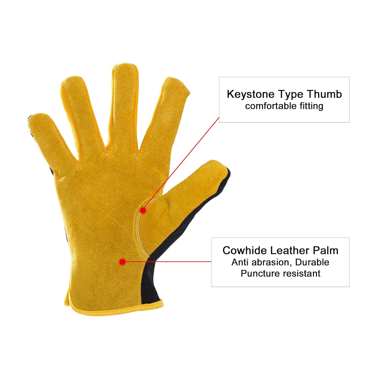 HANDLANDY HLDD General Utility Work Gloves, Men Women Leather Gardening Gloves, Cowhide Palm Mechanic Driver Construction Rigger Glove - Image 4