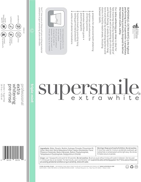 SUPERSMILE EXTRA WHITENING PRE-RINSE – CLINICALLY FORMULATED PRE-BRUSH DENTAL MOUTHWASH, 16 FL. OZ (1-BOTTLE)
