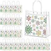 Harloon 24 Pcs Christmas Clear Plastic Gift Bags with Handle, PVC Goodie Candy Treat Bags Reusable Tote Bag for Xmas Winter Party Favor Gifts Supplies, 9.84"x 9.84"x 3.54"(Snowflake)