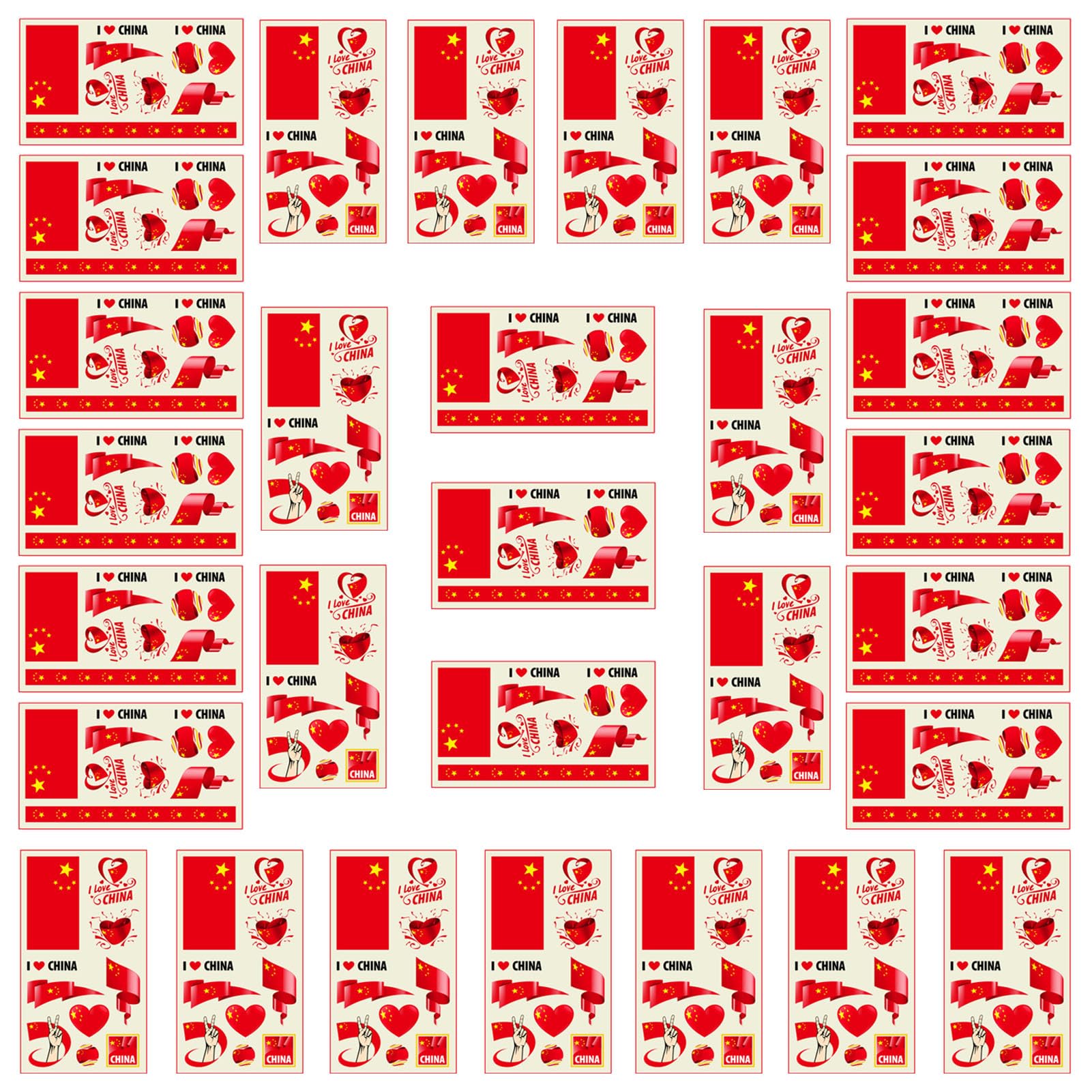Autousa 30x Temporary Tattoos of China Flag for International Competitions 2024 European Championship Football World Cup Face Waterproof Flags Stickers (30 Sheets） — image 1