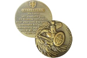 YAKIN SHOP Saint Michael The Archangel Christian Challenge Coin: Antique Gold Bible Verse Pocket Hug Token