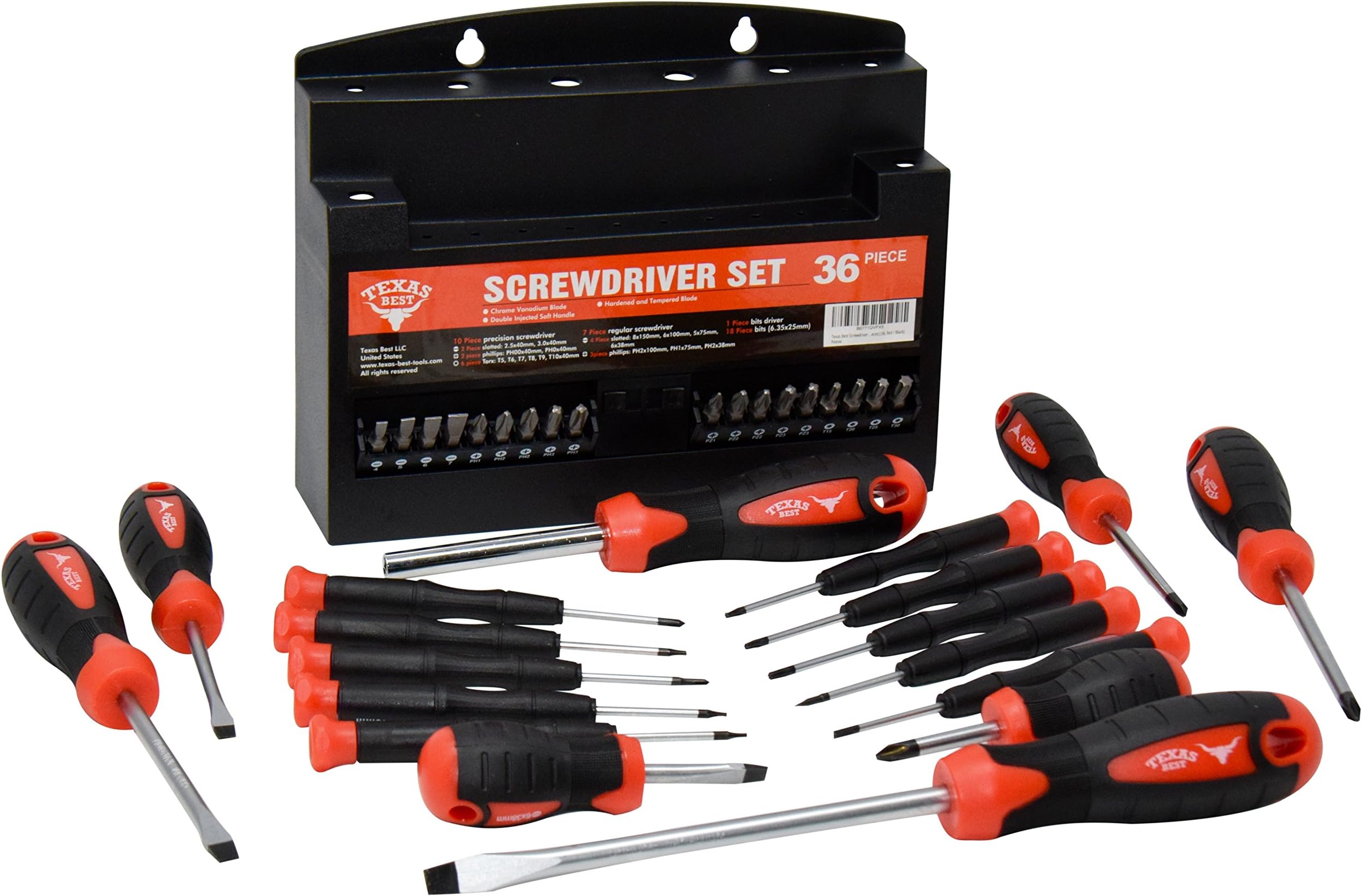 Texas Best Screwdriver Set | Chrome Vanadium Steel | Super Comfort Double Injected Soft Grip Handle (36 Pc)