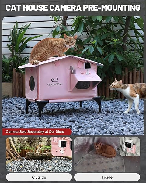 UPGRADED HEATED CAT HOUSE FOR OUTSIDE ESCAPE DOOR, HIGHLY INSULATED HEATED OUTDOOR CAT HOUSE WATERPROOF AWNING, WEATHERPROOF OUTDOOR FERAL CAT SHELTER FOR STRAY WINTER