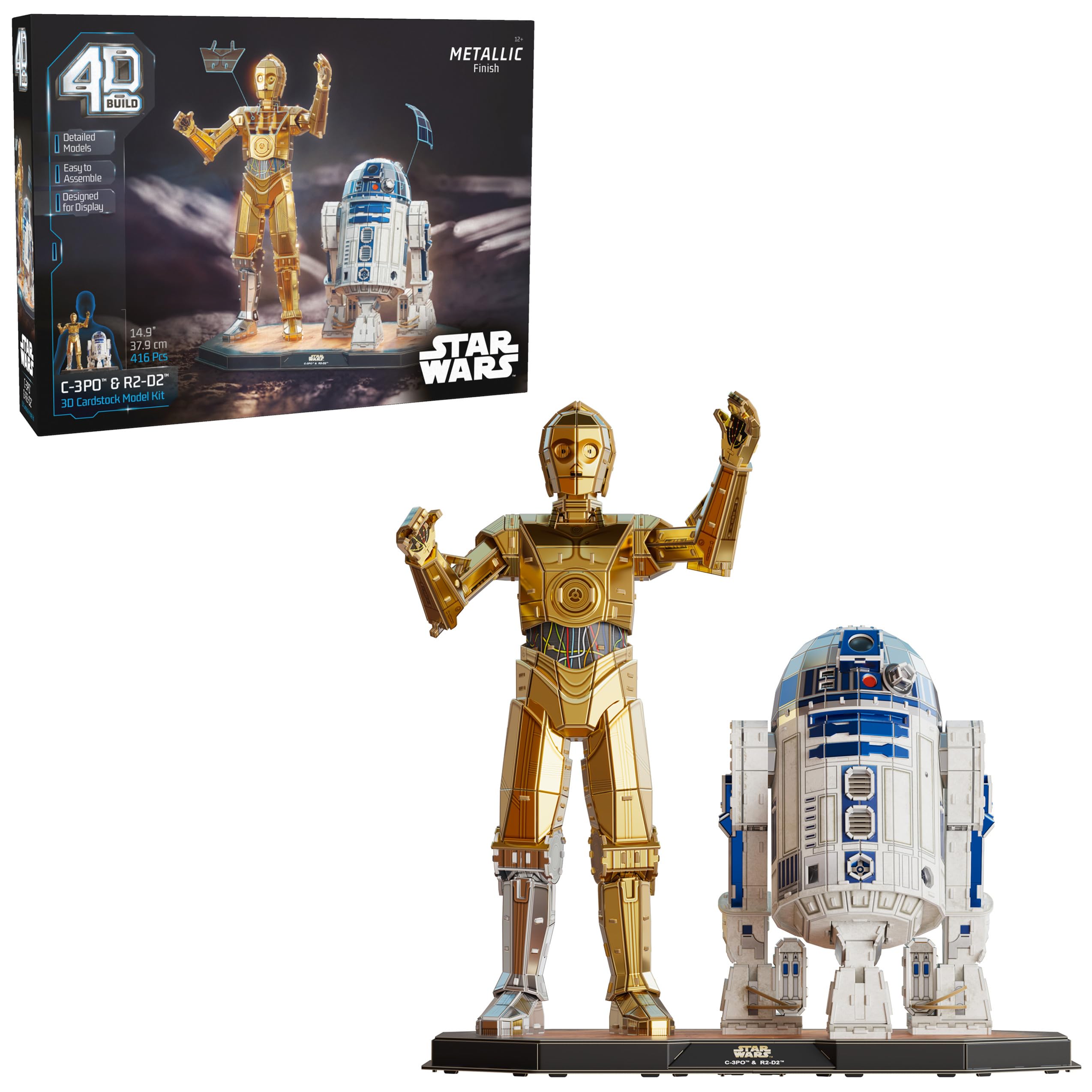 4D Build, Star Wars C-3PO & R2-D2 3D Model Kit with Stand, Star Wars Collectibles & Desk Décor, Adult Puzzles, Building Toys, 416 Pieces, 3D Puzzles, Gift Ideas for Ages 12 & Up Image