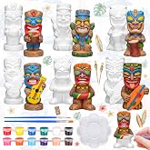 Eersida 6 Sets Tiki Statue Ceramics Hawaii Ready to Paint Your Own Ceramic | DIY Unpainted Tiki Statues Ceramics, Paintable Figurines Crafts with Brush Palette, Tropical Hawaiian Luau Party Supplies