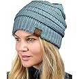 C.C Unisex Chunky Soft Stretch Cable Knit Warm Fuzzy Lined Skully Beanie