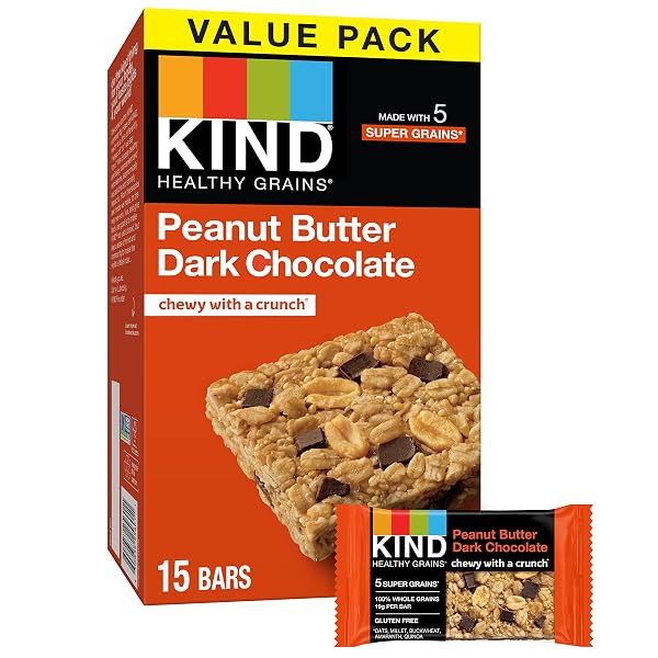 KIND HEALTHY GRAINS BARS, PEANUT BUTTER DARK CHOCOLATE, 1.2 OUNCE, 60 COUNT, GLUTEN FREE