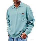 Yousify Men's Long Sleeve Polo Shirts Quarter Zip Casual Lightweight Cotton Pullover Top