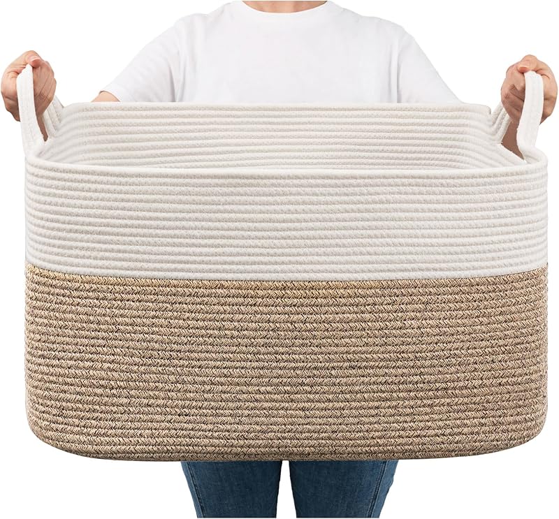 TIMEYARD Large Storage Basket 65L Cotton Rope 55x38x30 cm Laundry Toy Basket