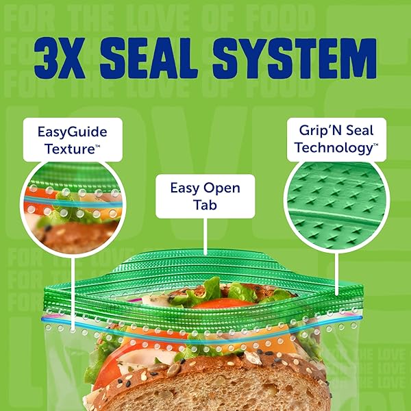 ZIPLOC XL SANDWICH AND SNACK BAGS WITH EASYGUIDE TEXTURE, PLASTIC STORAGE BAGS WITH GRIP ‘N SEAL TECHNOLOGY, 30 BAGS TOTAL