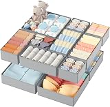DIMJ 12 Pack Foldable Fabric Drawer Organisers Wardrobe Storage Cubes