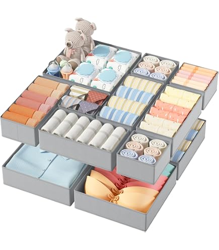 Lifewit 12-Piece Closet Underwear Drawer Organizer Set - Fabric Foldable Dresser Bins For Lingerie, Bras, Undies, Gray