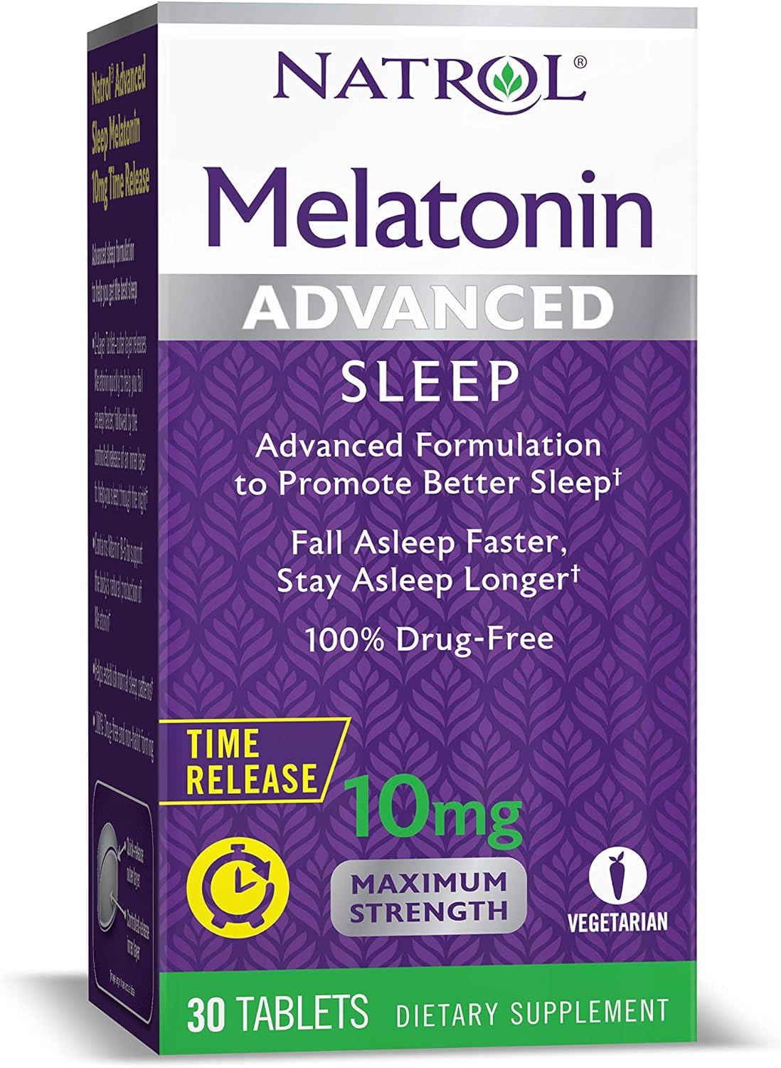 Natrol Melatonin Advanced Sleep Tablets with Vitamin B6, Helps You Fall Asleep Faster, Stay Asleep Longer, 2-Layer Controlled Release, 100% Drug-free, Maximum Strength, 10mg, 100 Count: Health & Personal Care
