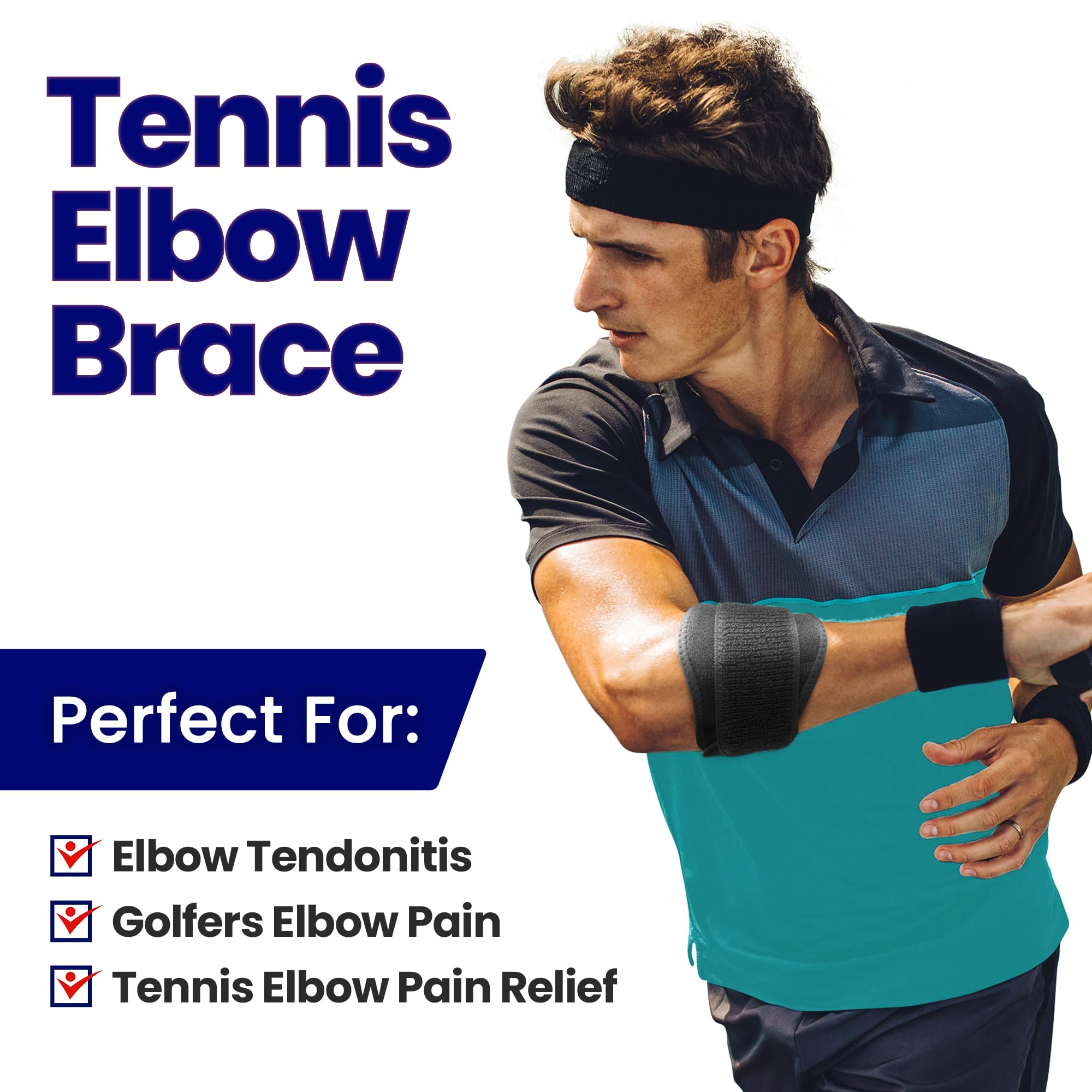 Tennis Elbow Brace For Men & Women | Golfers Elbow Tendonitis Arm Band | Forearm Pain Relief Compression Strap | Ulnar Nerve Support | Lateral Epicondylitis Sleeve Arm Brace & Wrap | Fits Most