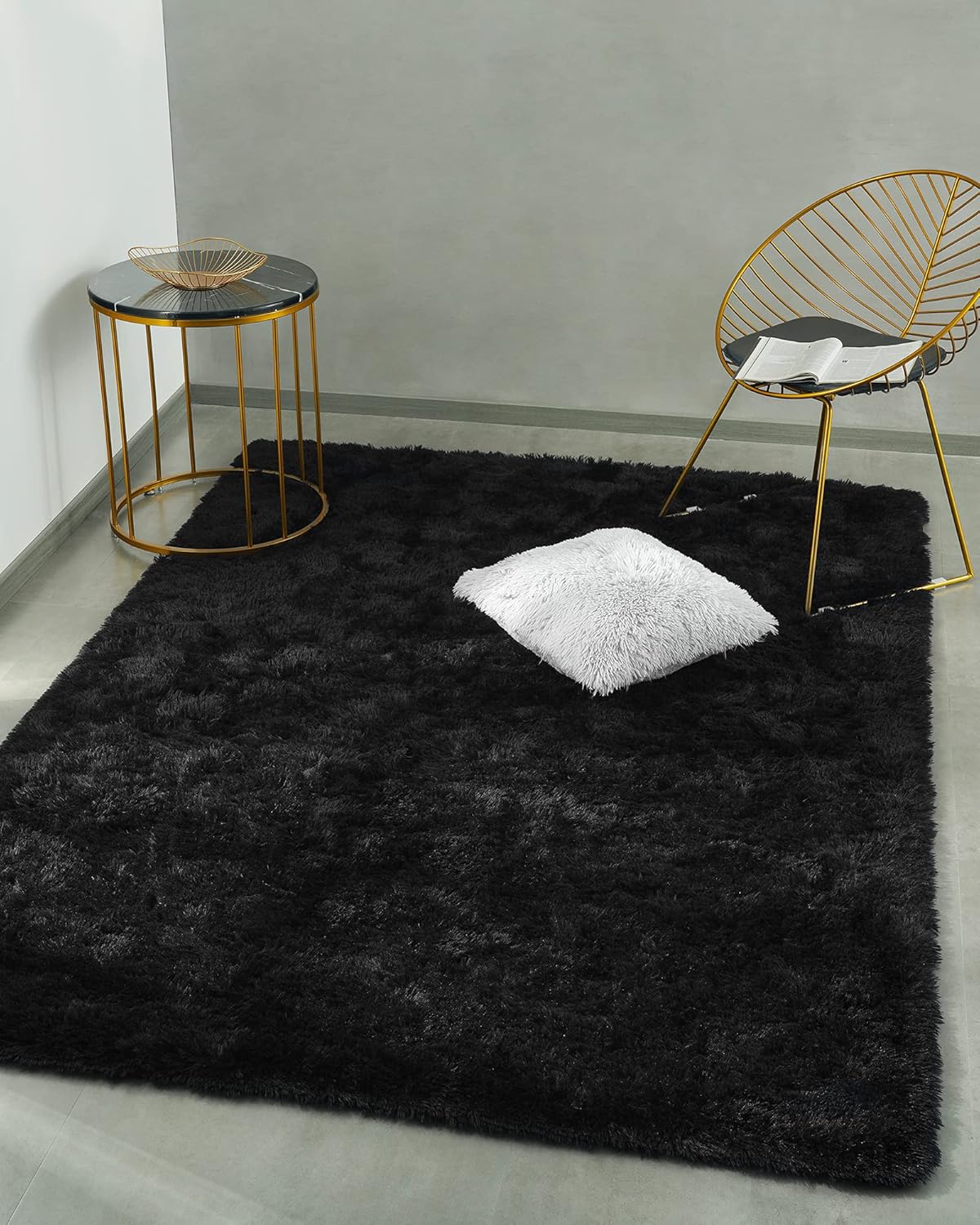 Goideal Fluffy Soft Bedroom Area Rugs 5ft x 8ft Shaggy Floor Indoor Rug for Living Room Girls Baby Room Nursery Home Party Decoration Carpet, Black
