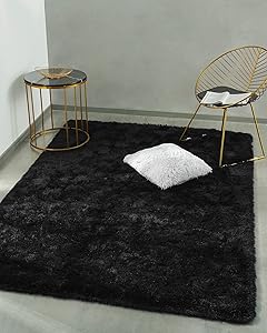 Goideal Fluffy Soft Bedroom Area Rugs 5ft x 8ft Shaggy Floor Indoor Rug for Living Room Girls Baby Room Nursery Home Party Decoration Carpet, Black