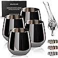 Wills and Elm Black Wine Glasses - Stemless Stainless Steel Wine Glasses Set of 4 with Aerator - Unbreakable Metal Glass for Outdoor, Travel, Camping, Pool - 18oz
