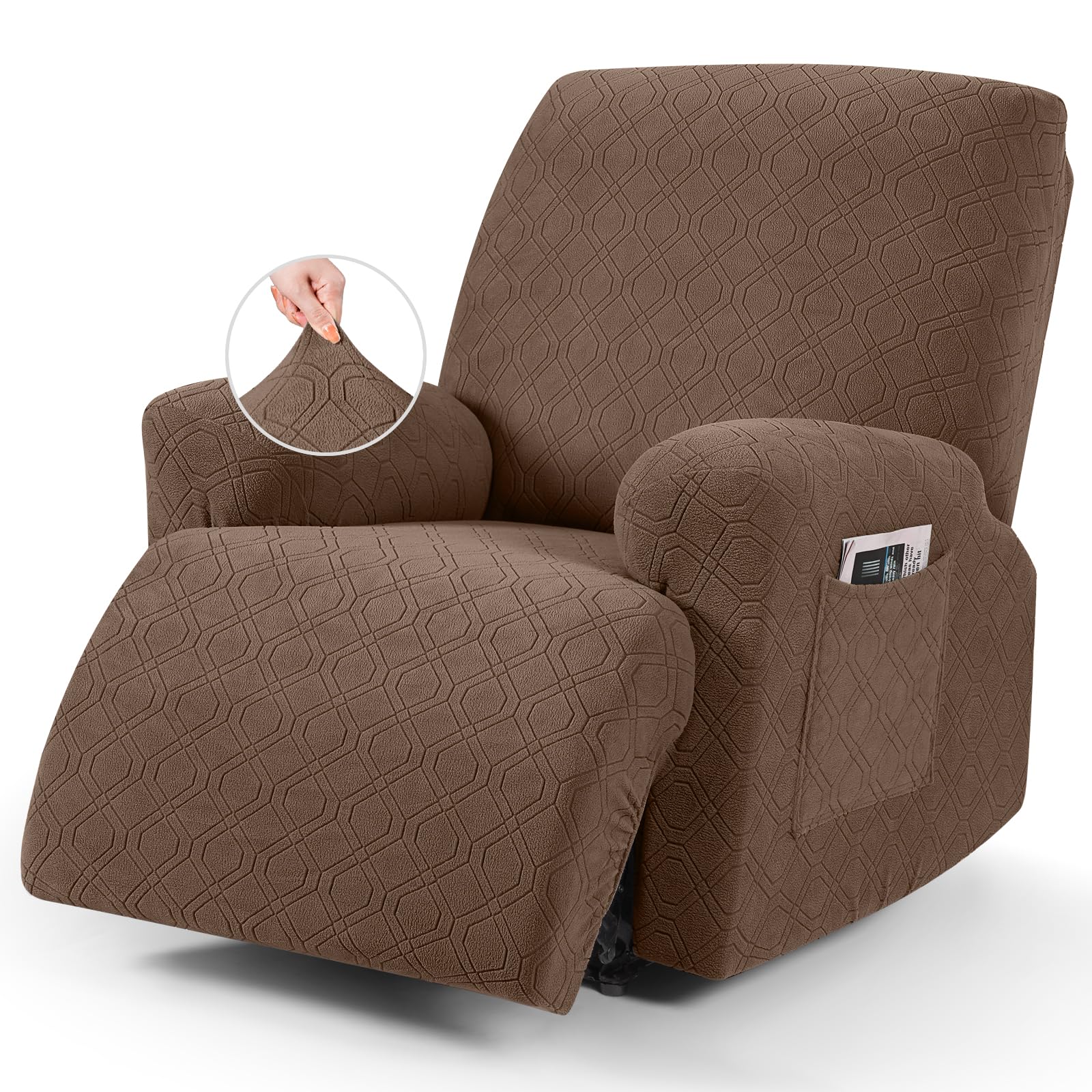 Photo 1 of VANSOFY Recliner Chair Cover, 3-Pieces Stretch Recliner Covers for Recliner Chair Soft Reclining Chair Slipcover Furniture Protector for Dogs Cats(Light Coffee)