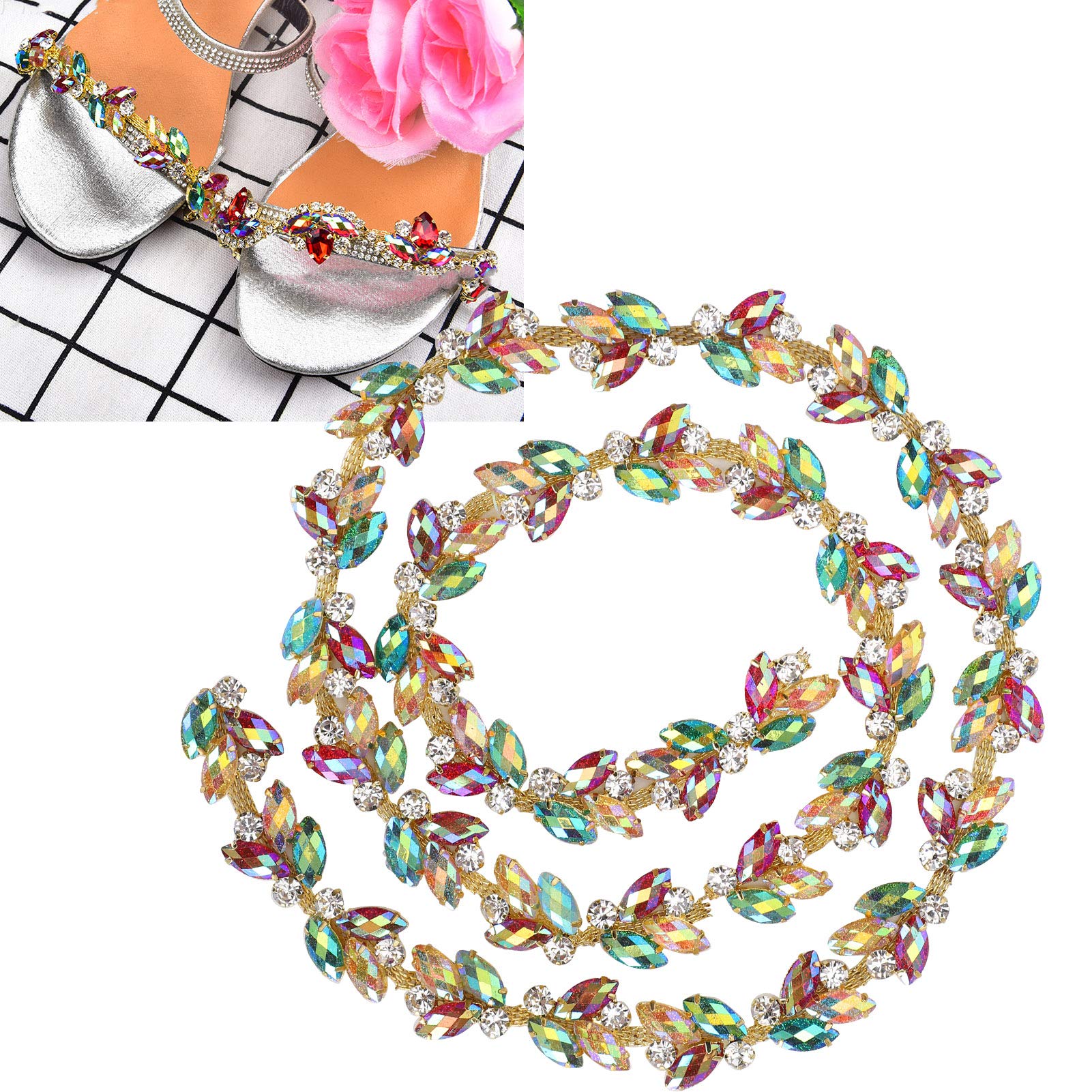 1yd AB Resin Crystal Applique Rhinestone Bridal Trim Fashion Chain Crystal Trim Decorative Sewing Craft Artificial Diamond for Wedding DIY Decoration(3) Other Sewing Embroidery Supplies