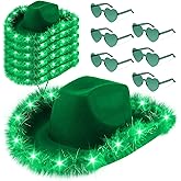 Zhanmai 6 Pieces Cowgirl Light up Hat with Feather Boa, 6 Pieces Heart Sunglasses Set for Bachelorette Costume Party