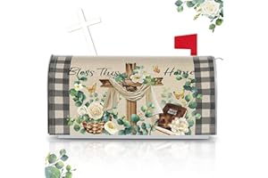 Tiamon Religious Cross Mailbox Covers Magnetic Spring Summer Mailbox Wrap Christian Standard Size 21x18 Inch Eucalyptus Plaid Post Decor Bless This Home Letter Box Wrap for Outdoor Garden Yard