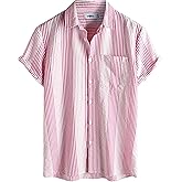 VATPAVE Mens Casual Striped Shirts Short Sleeve Button Down Summer Shirts Regular Fit Beach Shirts with Pocket