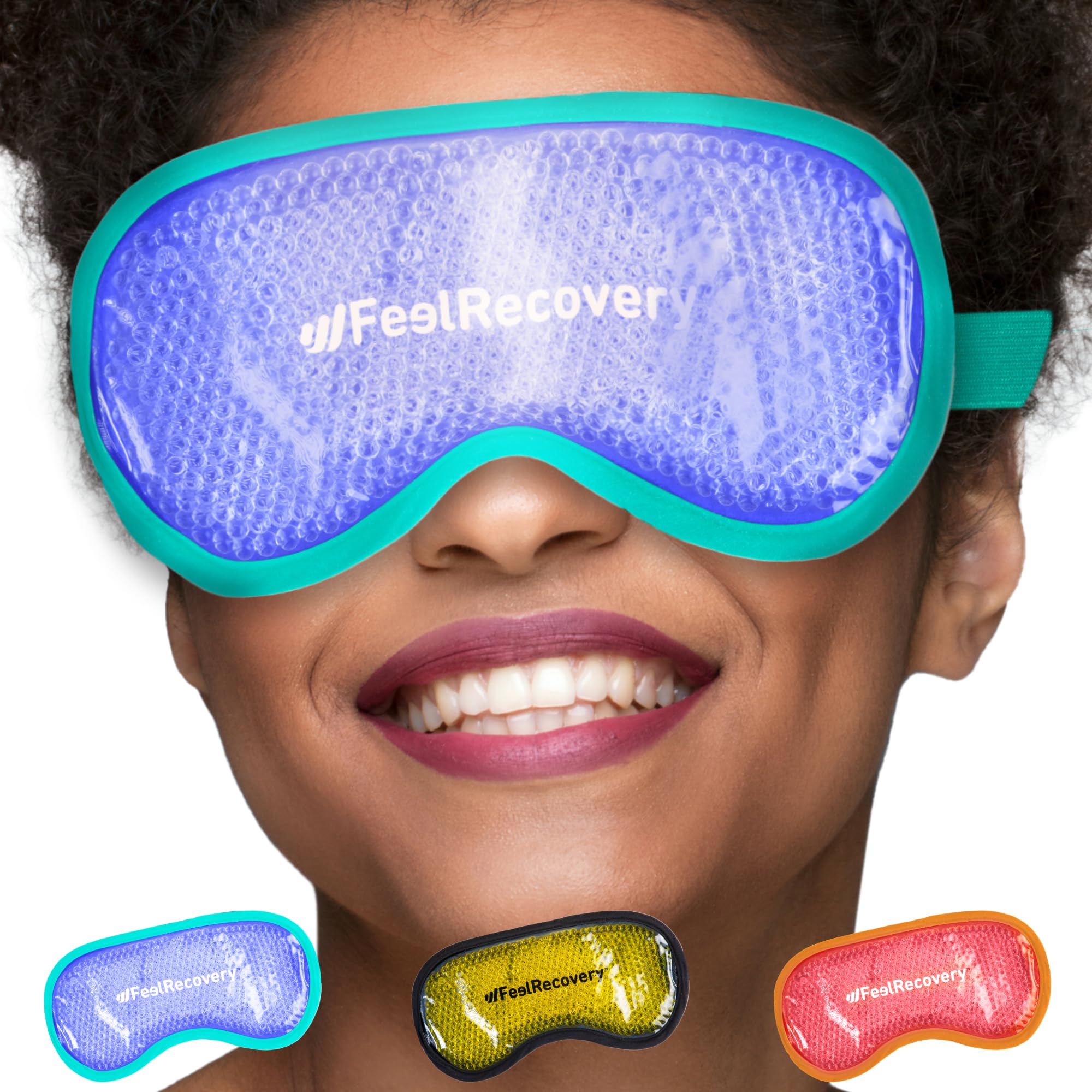 Cooling Gel Mask for Puffy Eyes (21x11 cm) - Reusable Cold Compress Pack for Dry, Tired Eyes, Blepharitis, Headaches, Dark Circles - Flexible Golden Gel Beads Hot & Cold Therapy (Turquoise)