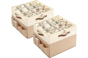 Varhomax Shoe Organizer Box 2 Pack for Closet, Fabric Shoe Storage Bin with Adjustable Dividers & Clear Cover, Holds up 16-32