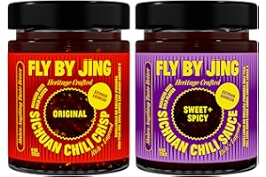 FLYBYJING Original & Sweet + Spicy Sichuan Chili Sauce Duo: Premium Chili Sauces Good on Noodles, Proteins, Veggies & Everything - Spicy, Savory, Vegan, Hot Sauces, 6oz (Pack of 2)