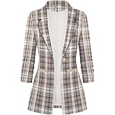 Genhoo Women's Long Sleeve Blazer Open Front Cardigan Jacket Work Office Blazer with Zipper Pockets