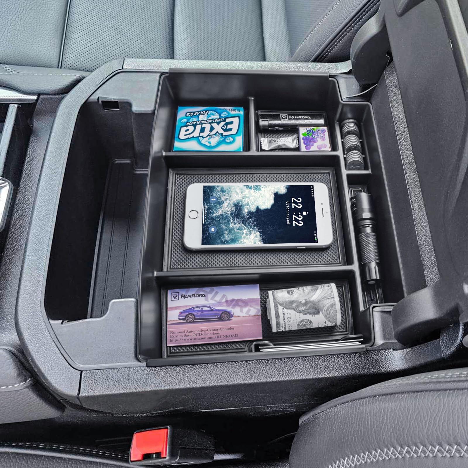 Photo 1 of RUNROAD Center Console Organizer Tray Compatible with 2026 2025-2021 GMC Yukon/Chevy Tahoe/Suburban Accessories, Armrest Tray Secondary Storage Organizer Box, ONLY for Power Sliding Console, Black