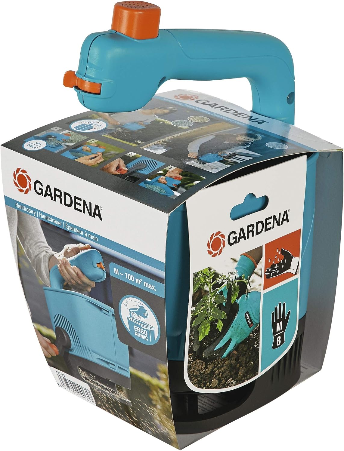 Gardena Hand-Held Spreader M: Spreader for simple distribution of fertiliser seeds, and salt with a spreading width of 1-4 m - Image 3