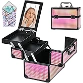 GALHUBIS Makeup Case Organizer,Makeup Train Case, Trays Cosmetic Box Portable, Profesional for Salon Barber,Black Bright Pink
