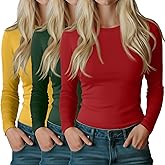 Riyiper 3 Pack Women's Long Sleeve Shirts Cotton Blend Crew Neck Slim Fit Tops Basic Layering Soft Casual Everyday Undershirt
