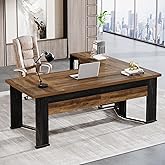 Tribesigns 70.86" Executive Desk with Mobile File Cabinet, Large L Shaped Computer Office Desk with 2 Drawers and Storage Shelves, Business Furniture Desk Workstation for Home Office (Rustic Brown)