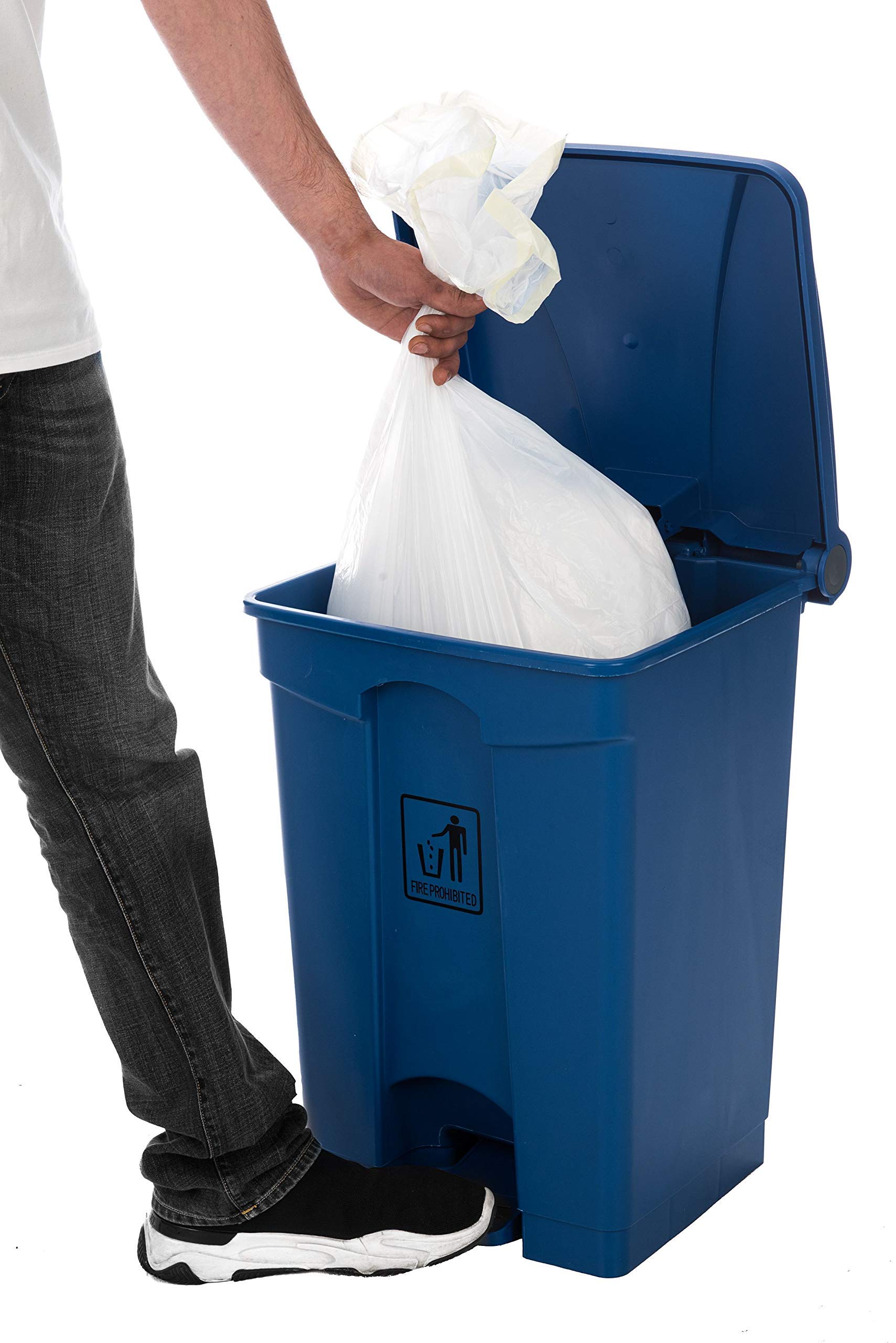 Premium Plastic Pedal Bin Recycling Dustbin Garbage Trash Can With Lid | Commercial Indoor Outdoor Recycling Bins 45L Blue