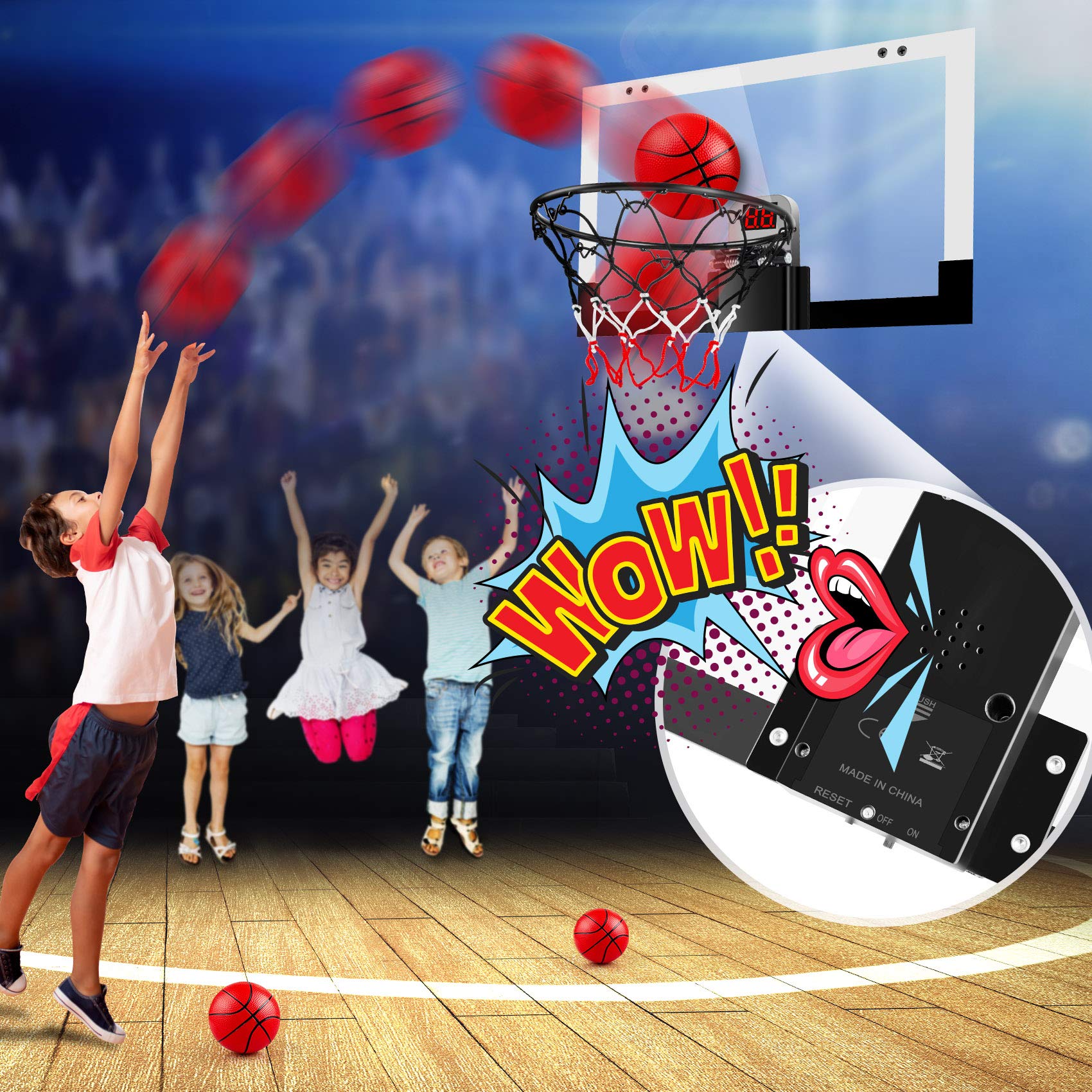 Indoor Basketball Hoop Boys Gifts for Teens and Adults Door Room Basketball Hoop Mini Hoop with Electronic Scoreboard, 3 Balls and Batteries Basketball Toys for 8 9 10 11 12