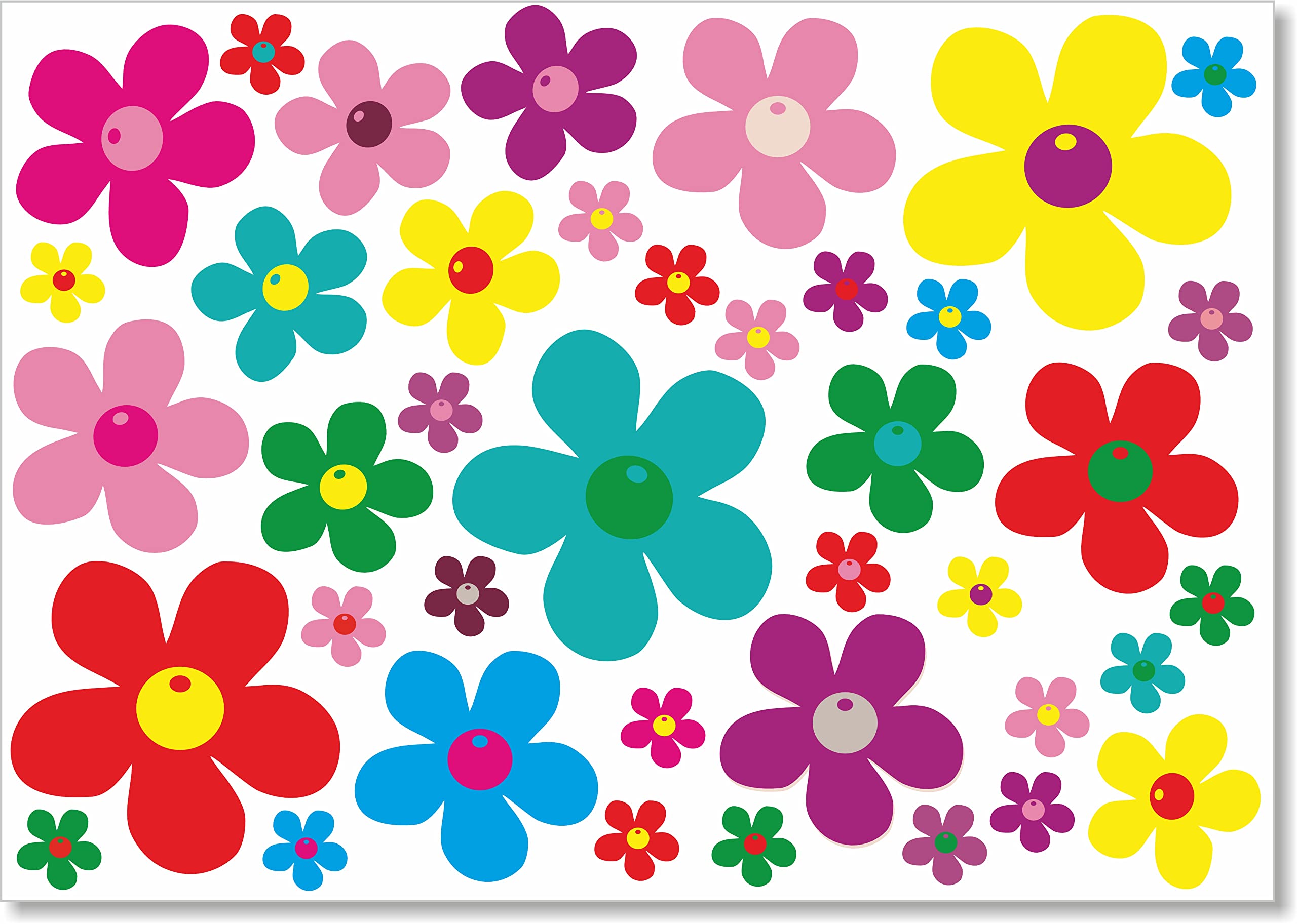 beihaasnatuerlich® 40 Flower Stickers Plush Set Flowers for Kitchen, Bathroom, Car, Bike, Suitcase, Laptop, Mobile Phone, Wheelie Bin Stickers, Bobbycar, Scooter, Waterproof Stickers Outdoor