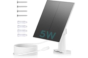ZUMIMALL 5W Solar Panel for Security Cameras Wireless Outdoor, with Micro USB & Type-C Port, High-Efficiency Solar Power, IP66 Weatherproof, 360° Adjustable Bracket, 10ft Cable