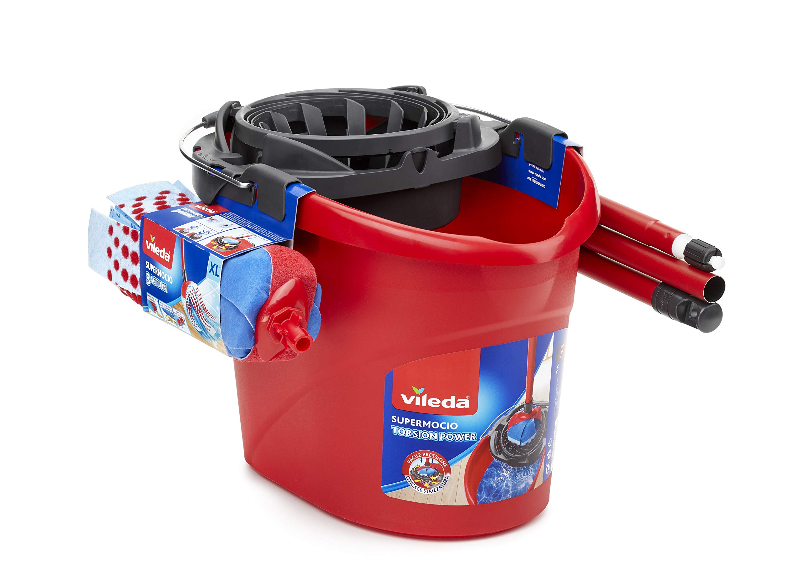 vileda Mocio Completo 3 Pz Rosa The Supermocio 3Action Mop Xl And Bucket With Torsion Wringer Set Contains For Sparkling Clean Floors.