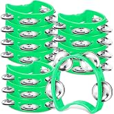 Lukmaa 12 Pcs Tambourine for Kids 4 Bells Handheld Percussion, Green | Hand Musical Drum Set, Plastic Rhythm Instruments for Adults Kids, Music Education Training Tools, Kindergarten School Party