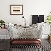 Signature Hardware 484221 Anastasia 71" Free Standing Copper Soaking Tub with Center Drain, Drain Assembly, and Overflow - Ni