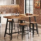 TRIBEWOOD 55" Solid Wood Bar Table, Rustic Brown | Sturdy Metal Frame, Industrial Narrow Bar Table for Pub Kitchen Living Room