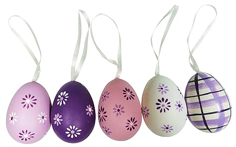 khevga Oster-Dekoration 12 Deko Ostereier mit Band zum Aufhängen Lila, Weiß, Rosa
