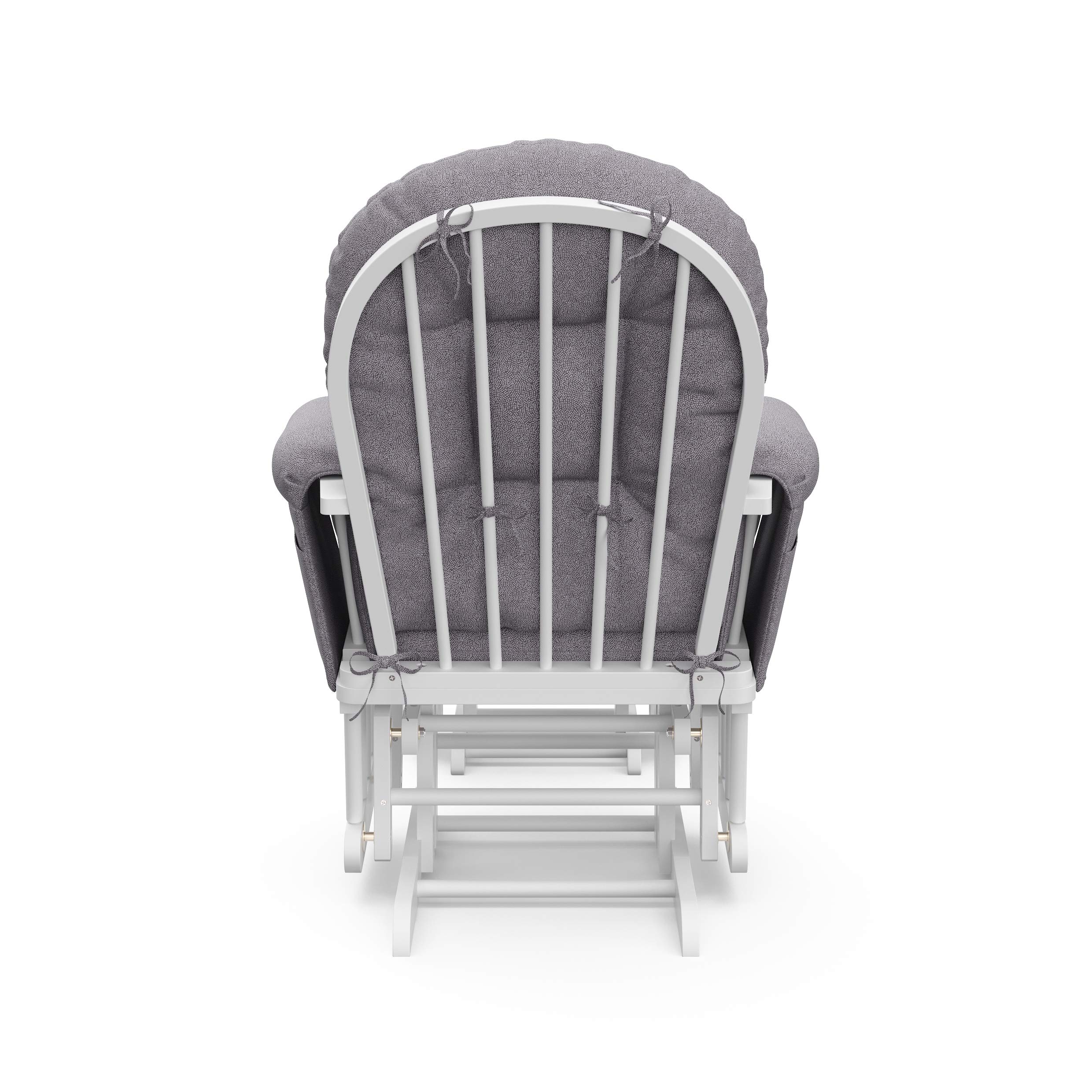 STORKCRAFT Premium Hoop Glider and Ottoman (White Base, Gray Swirl Cushion) – Padded Cushions with Storage Pocket, Smooth Rocking Motion, Easy to Assemble, Solid Hardwood Base